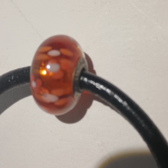 Pandora Retired Red Murano Charm on Leather bracelet.Sterling Silver Clasp. - Picture 3 of 5